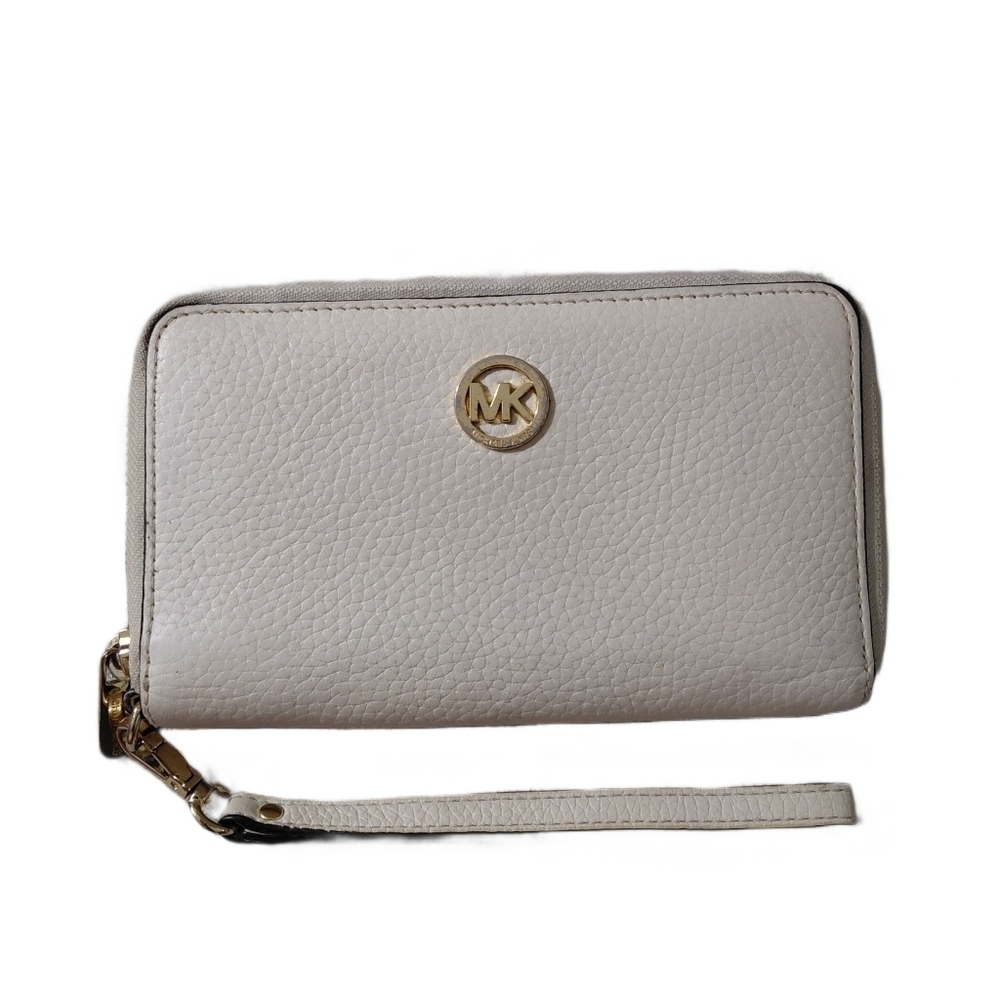 Michael Kors Fulton Cream Leather Wallet Wristlet Clutch